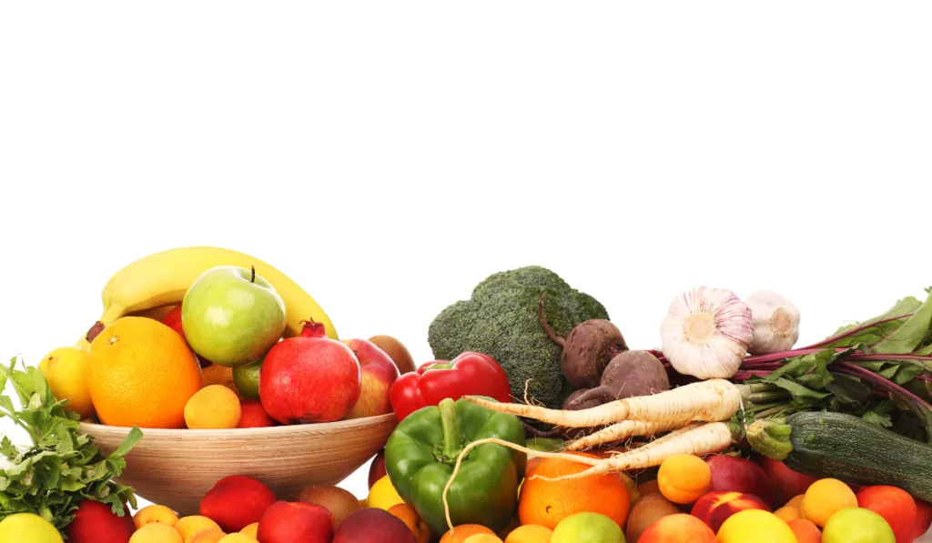 fruits and vegetable on white background