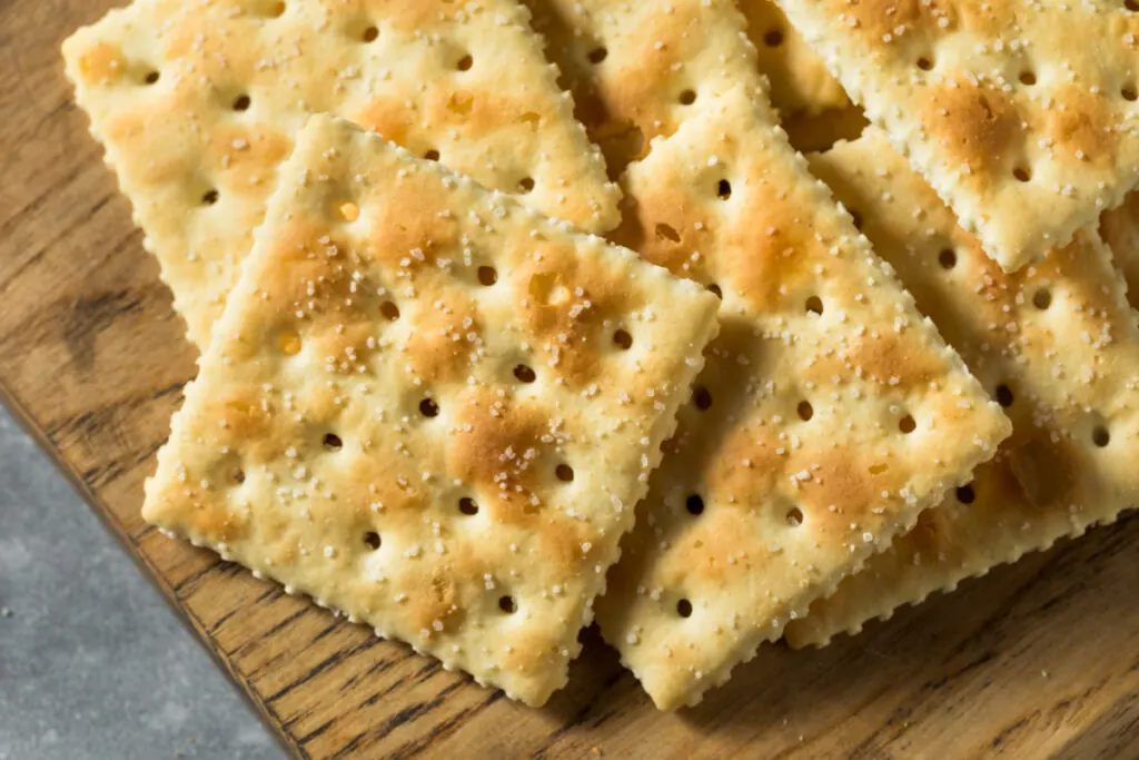 Homemade Saltine soda crackers on the table 