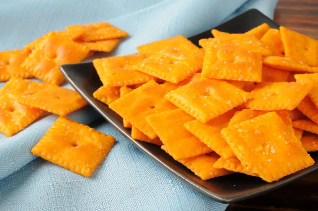 cheese crackers on a plate